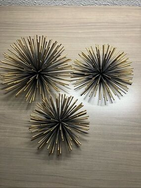 Gold and Black MCM Star Burst Metal Wall Sculptures - Set of 3
